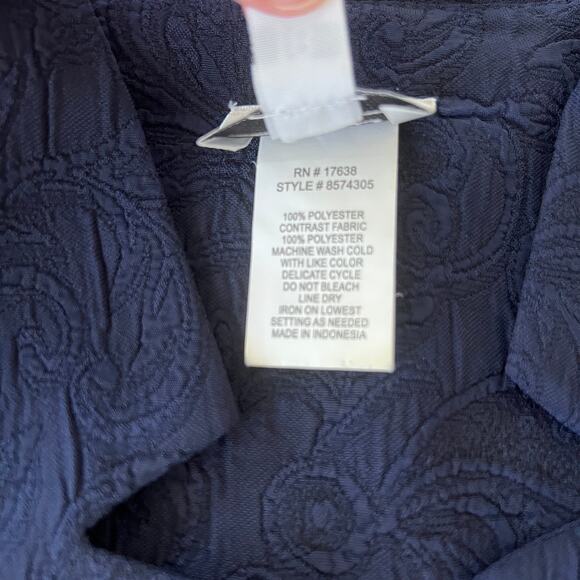 Dorby Skirt Suit Bow Pocket Detail Mock Collar Textured Paisley Navy Blue 18 - Picture 12 of 13